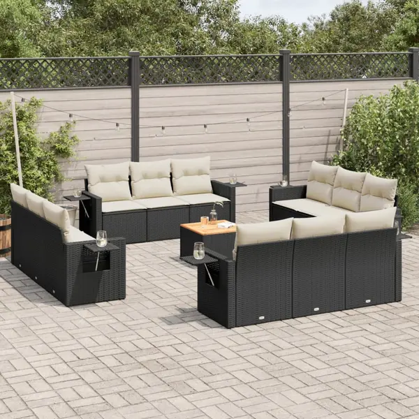 Gossi set mobilier de gradina cu perne, 13 piese, negru, poliratan