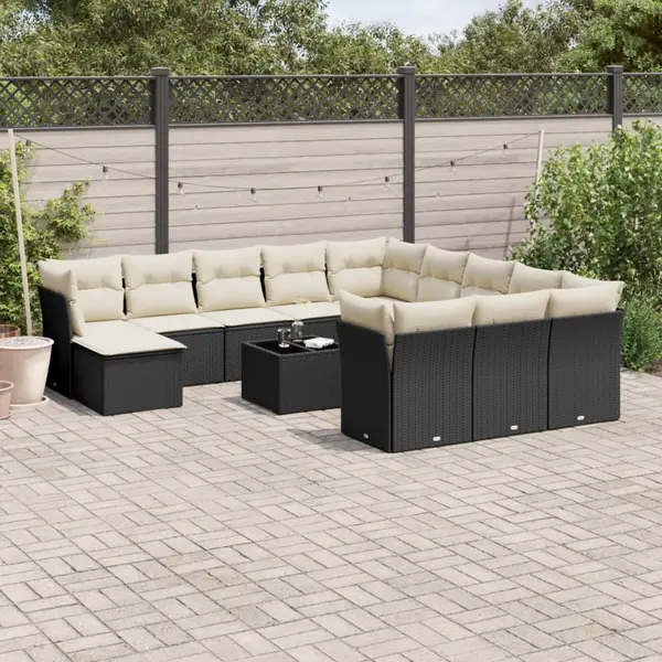 Gossi set mobilier de gradina cu perne, 13 piese, negru, poliratan