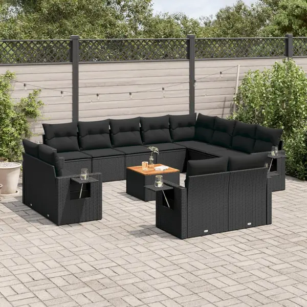 Gossi set mobilier de gradina cu perne, 13 piese, negru, poliratan