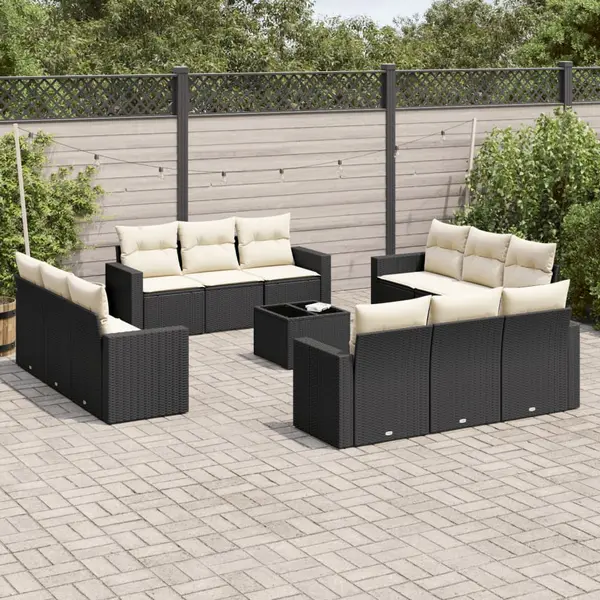Gossi set mobilier de gradina cu perne, 13 piese, negru, poliratan