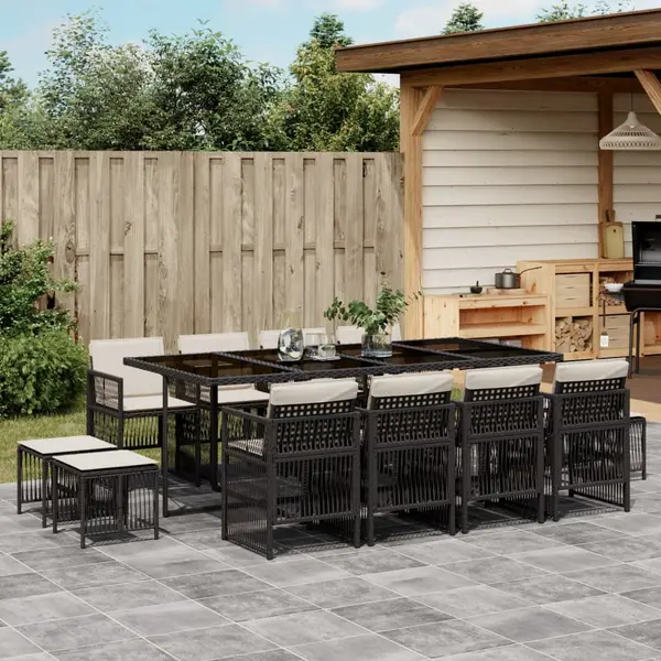 Gossi set mobilier de gradina cu perne, 13 piese, negru, poliratan