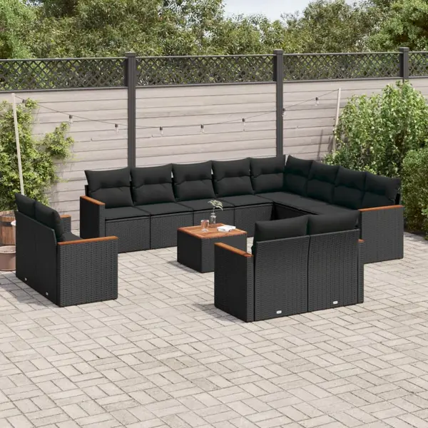 Gossi set mobilier de gradina cu perne, 13 piese, negru, poliratan