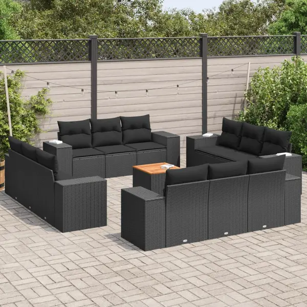 Gossi set mobilier de gradina cu perne, 13 piese, negru, poliratan