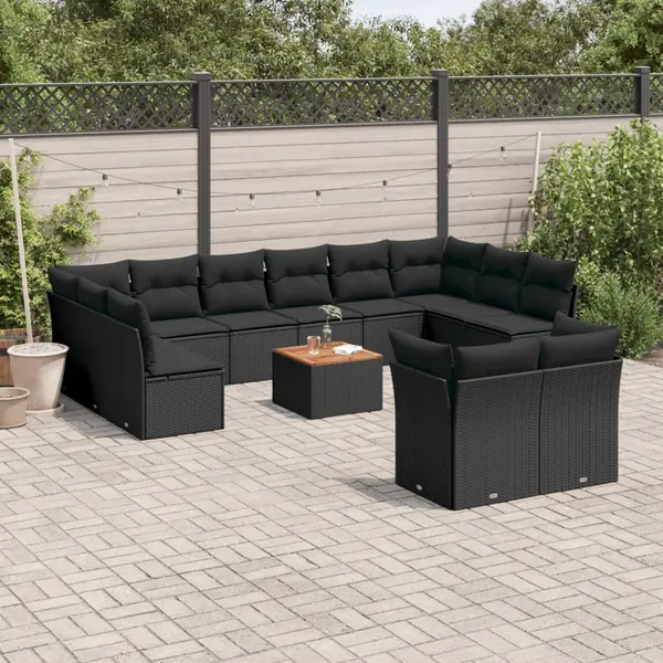 Gossi set mobilier de gradina cu perne, 13 piese, negru, poliratan
