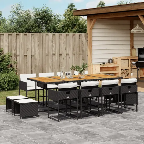 Gossi set mobilier de gradina cu perne, 13 piese, negru, poliratan