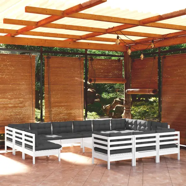 Gossi set mobilier de gradina cu perne, 14 piese, alb, lemn masiv pin
