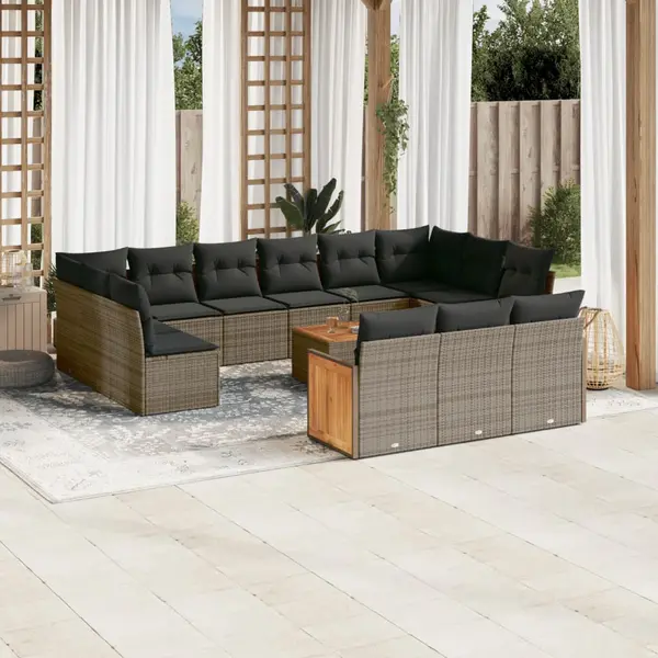 Gossi set mobilier de gradina cu perne, 14 piese, gri, poliratan