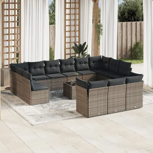 Gossi set mobilier de gradina cu perne, 14 piese, gri, poliratan