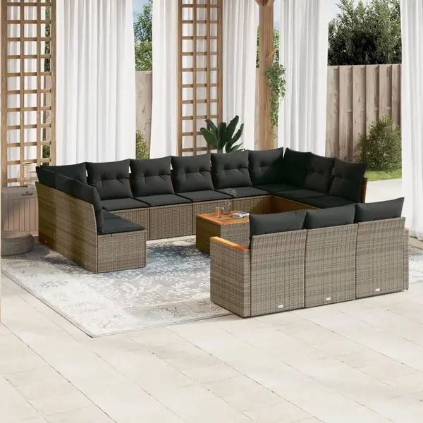 Gossi set mobilier de gradina cu perne, 14 piese, gri, poliratan