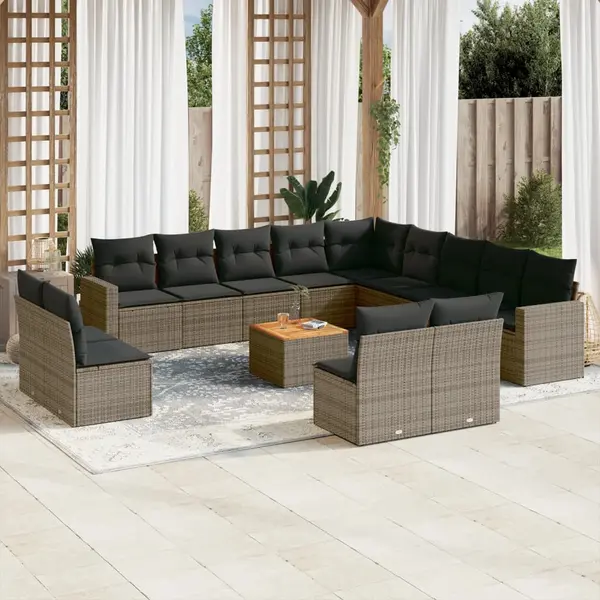 Gossi set mobilier de gradina cu perne, 14 piese, gri, poliratan