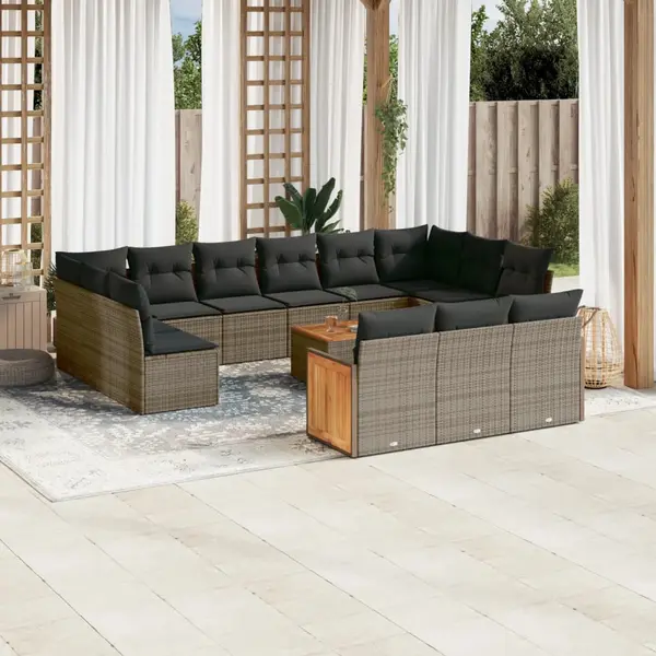Gossi set mobilier de gradina cu perne, 14 piese, gri, poliratan