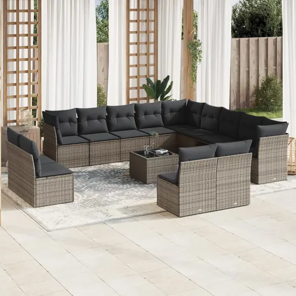Gossi set mobilier de gradina cu perne, 14 piese, gri, poliratan