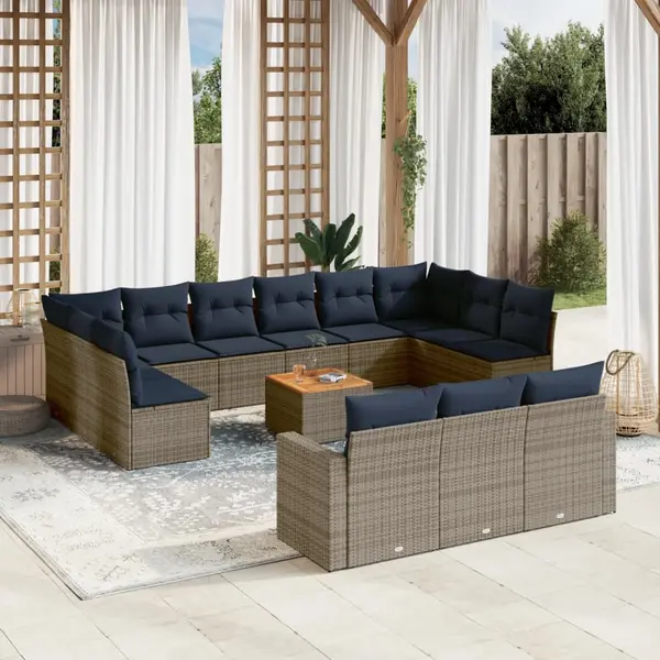 Gossi set mobilier de gradina cu perne, 14 piese, gri, poliratan