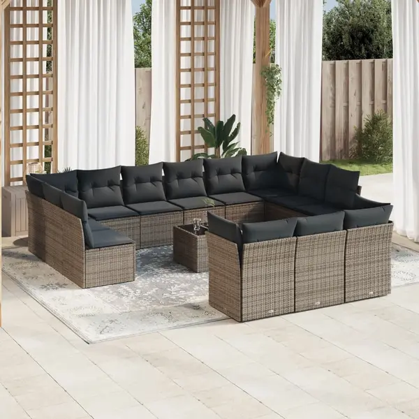 Gossi set mobilier de gradina cu perne, 14 piese, gri, poliratan