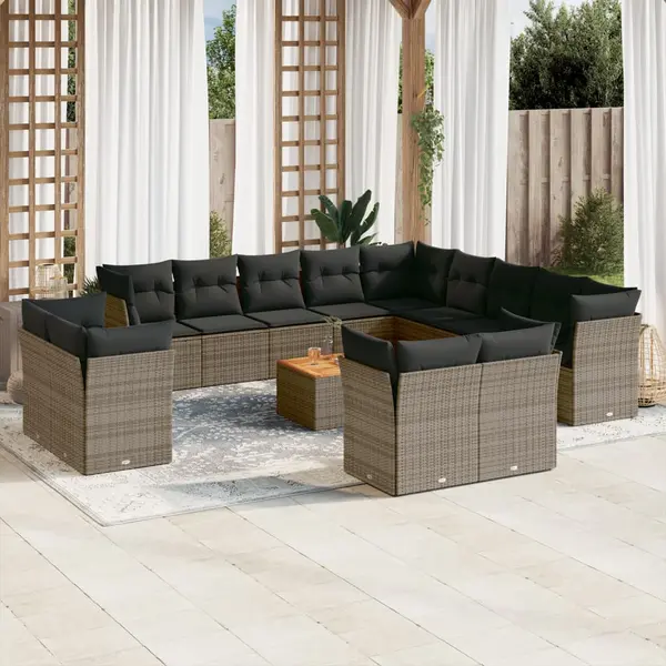Gossi set mobilier de gradina cu perne, 14 piese, gri, poliratan