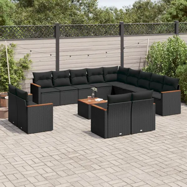Gossi set mobilier de gradina cu perne, 14 piese, negru, poliratan
