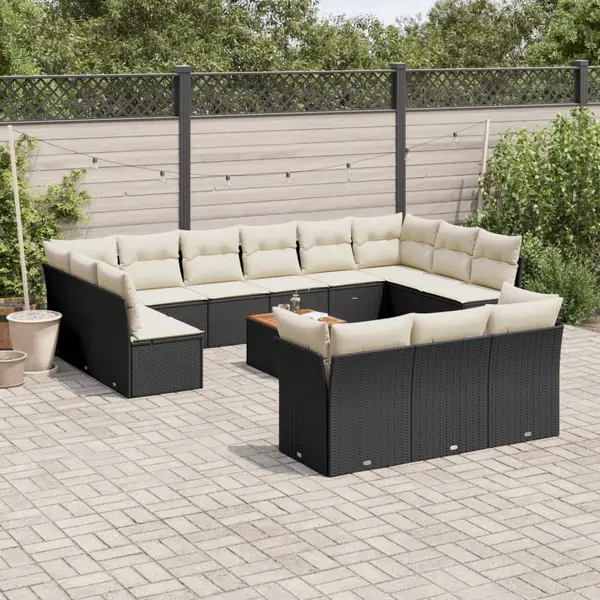 Gossi set mobilier de gradina cu perne, 14 piese, negru, poliratan
