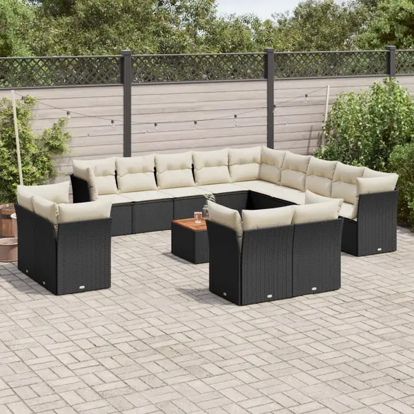 Gossi set mobilier de gradina cu perne, 14 piese, negru, poliratan