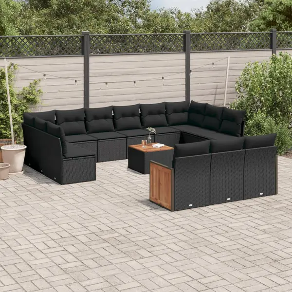 Gossi set mobilier de gradina cu perne, 14 piese, negru, poliratan