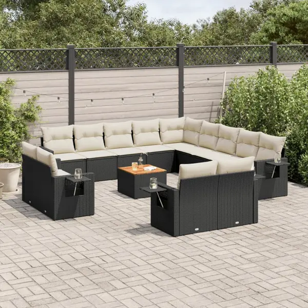 Gossi set mobilier de gradina cu perne, 14 piese, negru, poliratan