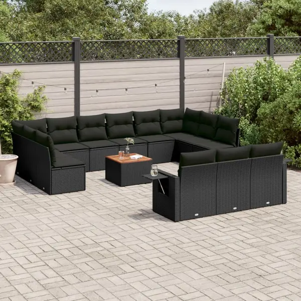 Gossi set mobilier de gradina cu perne, 14 piese, negru, poliratan