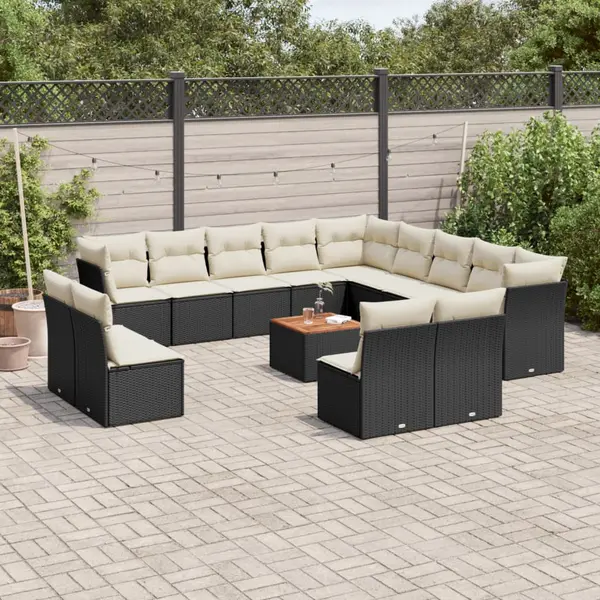 Gossi set mobilier de gradina cu perne, 14 piese, negru, poliratan