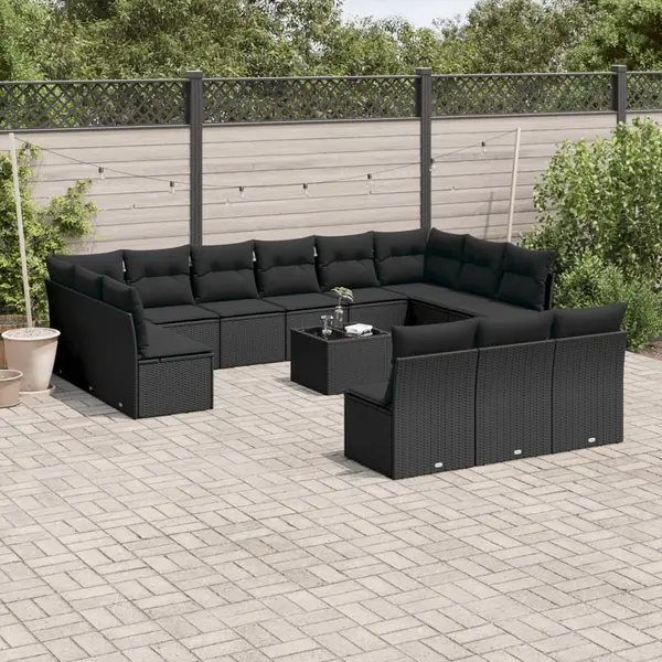 Gossi set mobilier de gradina cu perne, 14 piese, negru, poliratan