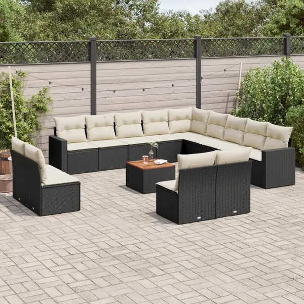 Gossi set mobilier de gradina cu perne, 14 piese, negru, poliratan
