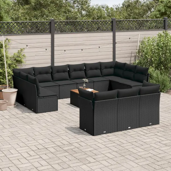 Gossi set mobilier de gradina cu perne, 14 piese, negru, poliratan