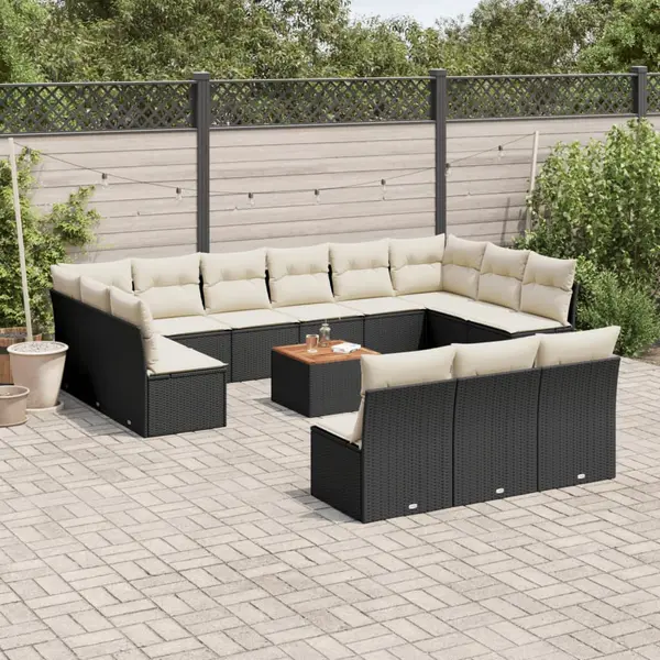 Gossi set mobilier de gradina cu perne, 14 piese, negru, poliratan