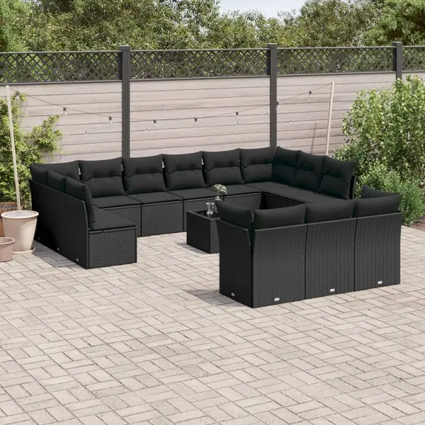 Gossi set mobilier de gradina cu perne, 14 piese, negru, poliratan