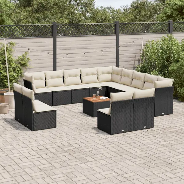 Gossi set mobilier de gradina cu perne, 14 piese, negru, poliratan