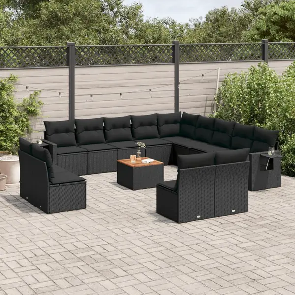 Gossi set mobilier de gradina cu perne, 14 piese, negru, poliratan
