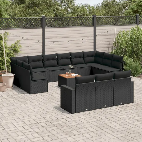 Gossi set mobilier de gradina cu perne, 14 piese, negru, poliratan