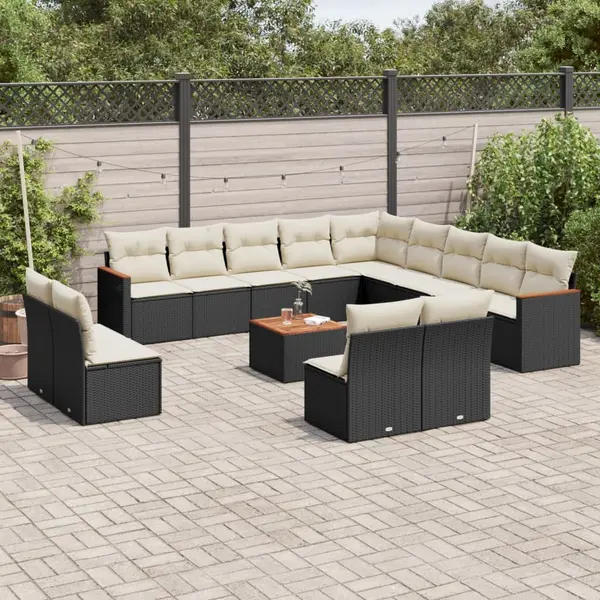 Gossi set mobilier de gradina cu perne, 14 piese, negru, poliratan