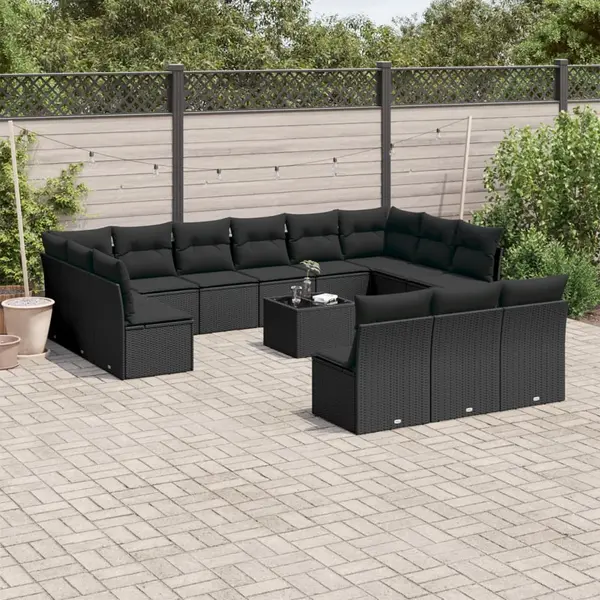 Gossi set mobilier de gradina cu perne, 14 piese, negru, poliratan