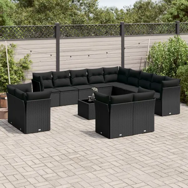 Gossi set mobilier de gradina cu perne, 14 piese, negru, poliratan