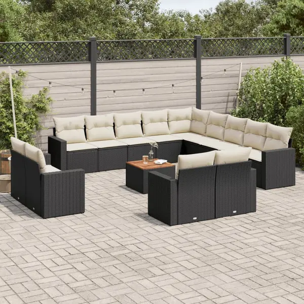 Gossi set mobilier de gradina cu perne, 14 piese, negru, poliratan