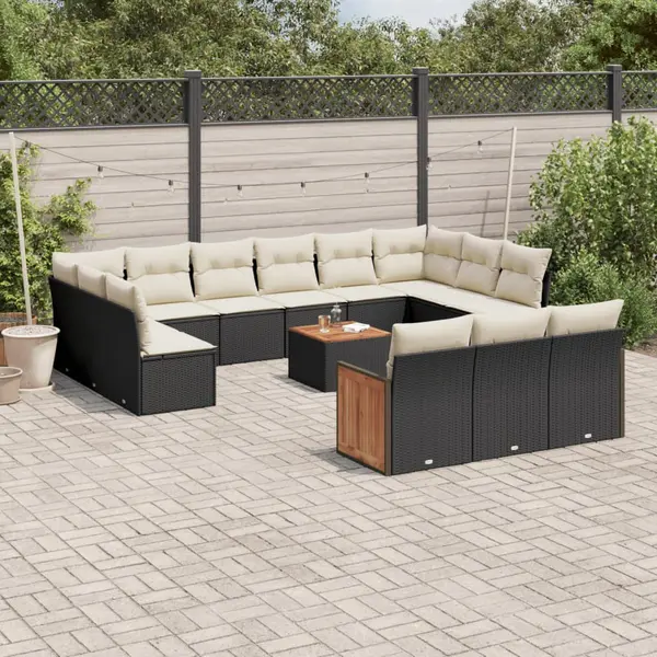 Gossi set mobilier de gradina cu perne, 14 piese, negru, poliratan