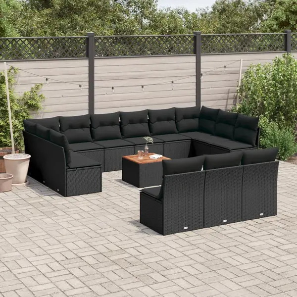 Gossi set mobilier de gradina cu perne, 14 piese, negru, poliratan