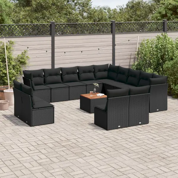 Gossi set mobilier de gradina cu perne, 14 piese, negru, poliratan