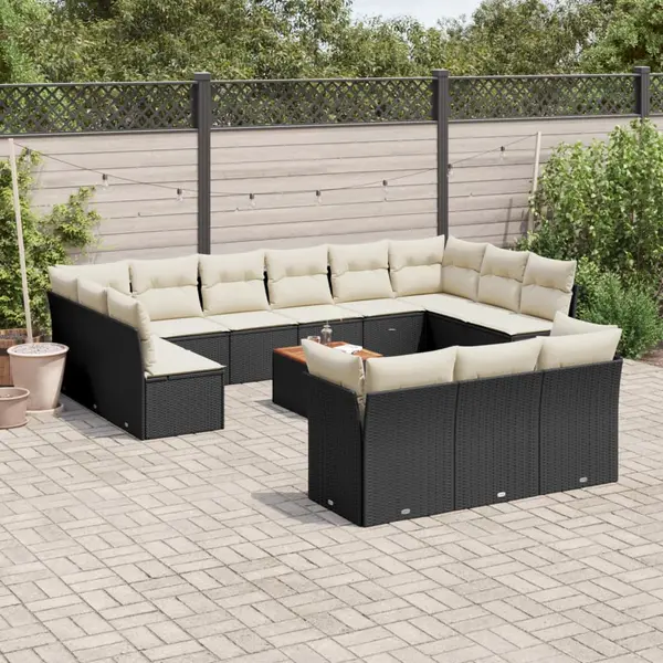 Gossi set mobilier de gradina cu perne, 14 piese, negru, poliratan