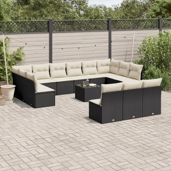 Gossi set mobilier de gradina cu perne, 14 piese, negru, poliratan