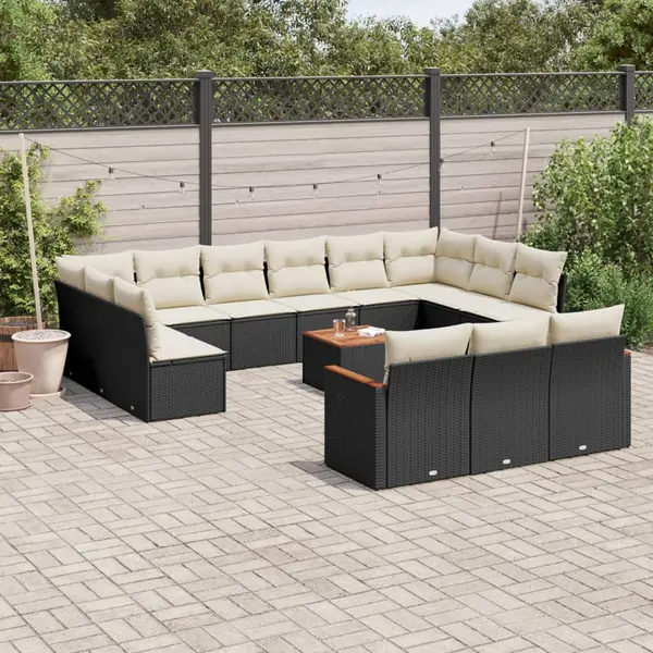 Gossi set mobilier de gradina cu perne, 14 piese, negru, poliratan