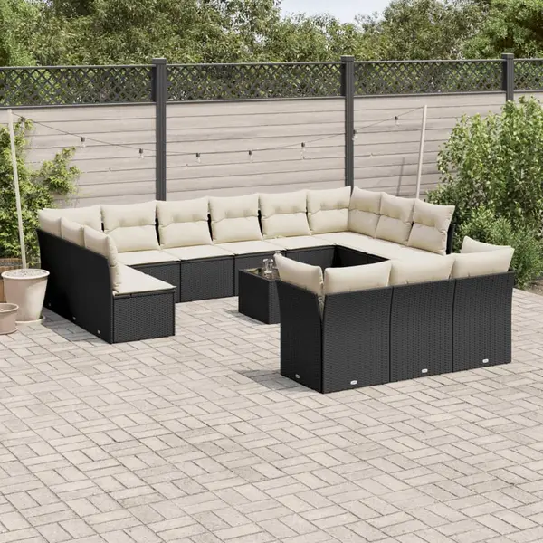 Gossi set mobilier de gradina cu perne, 14 piese, negru, poliratan