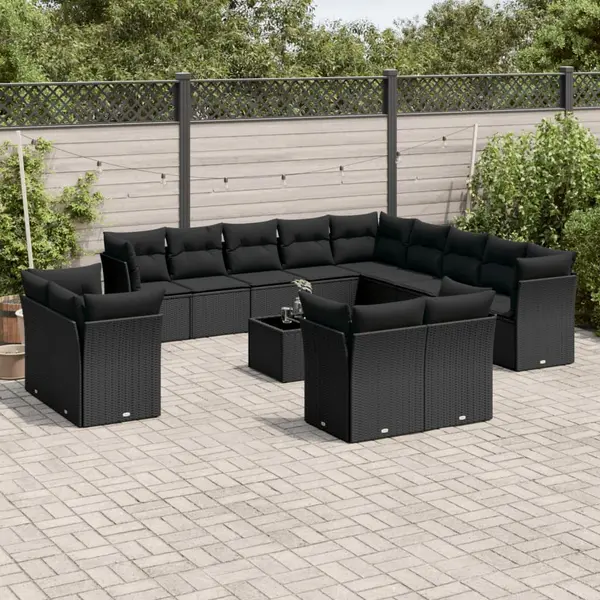 Gossi set mobilier de gradina cu perne, 14 piese, negru, poliratan