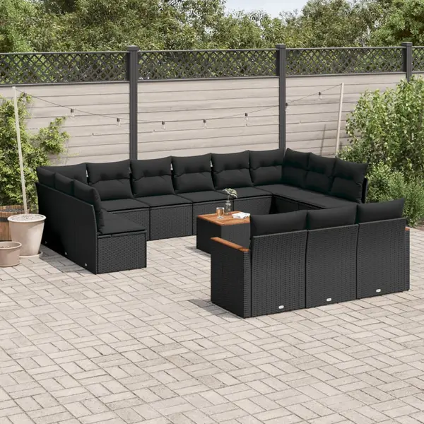 Gossi set mobilier de gradina cu perne, 14 piese, negru, poliratan