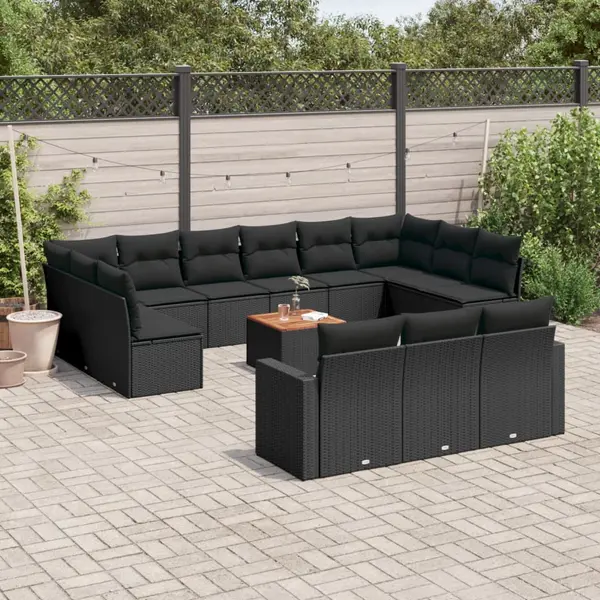 Gossi set mobilier de gradina cu perne, 14 piese, negru, poliratan
