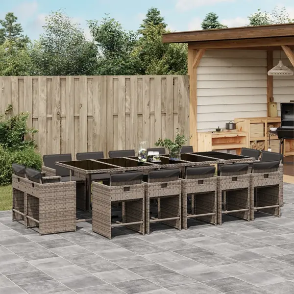 Gossi set mobilier de gradina cu perne, 15 piese, gri, poliratan