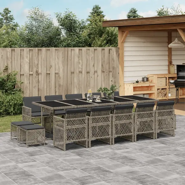 Gossi set mobilier de gradina cu perne, 15 piese, gri, poliratan